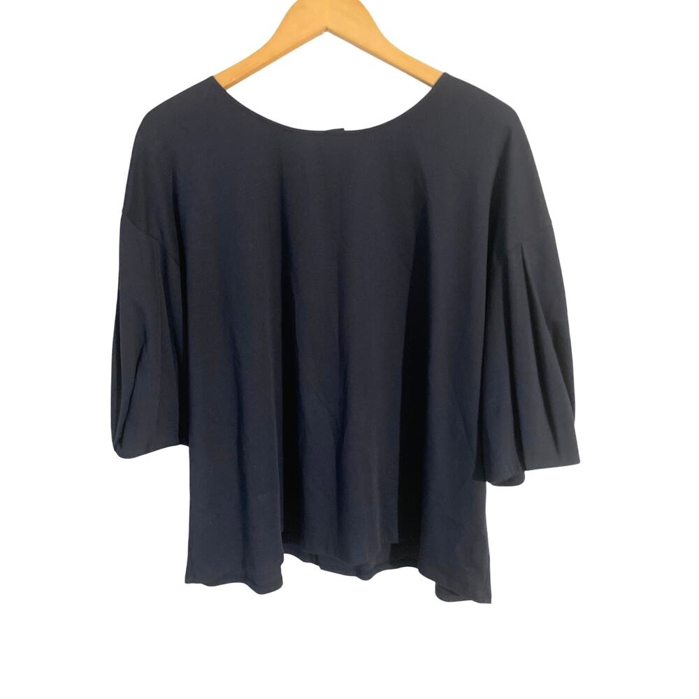 Laundry by Shelli Segal top women’s size XL navy blue cotton puff sleeve peasant